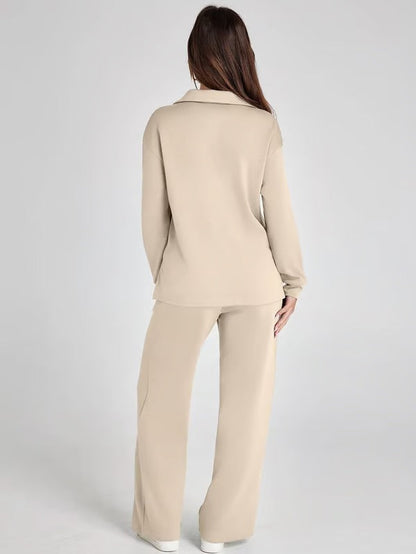 Completo Donna Felpa Scollo a V e Pantaloni Larghi Comodi