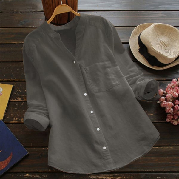 Camicia Estiva Donna Lino Bottoni Tasche Sul Petto