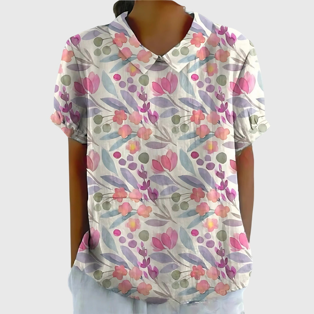 Blusa Donna con Colletto a Fiori Manica Corta
