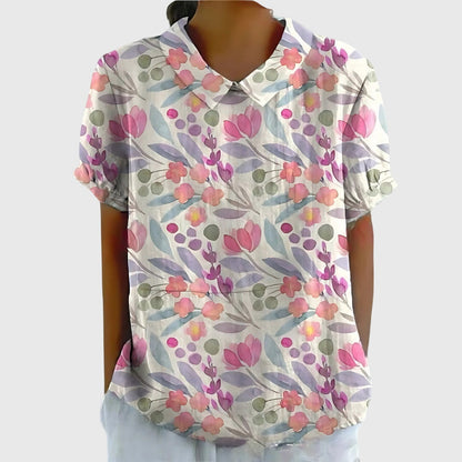 Blusa Donna con Colletto a Fiori Manica Corta