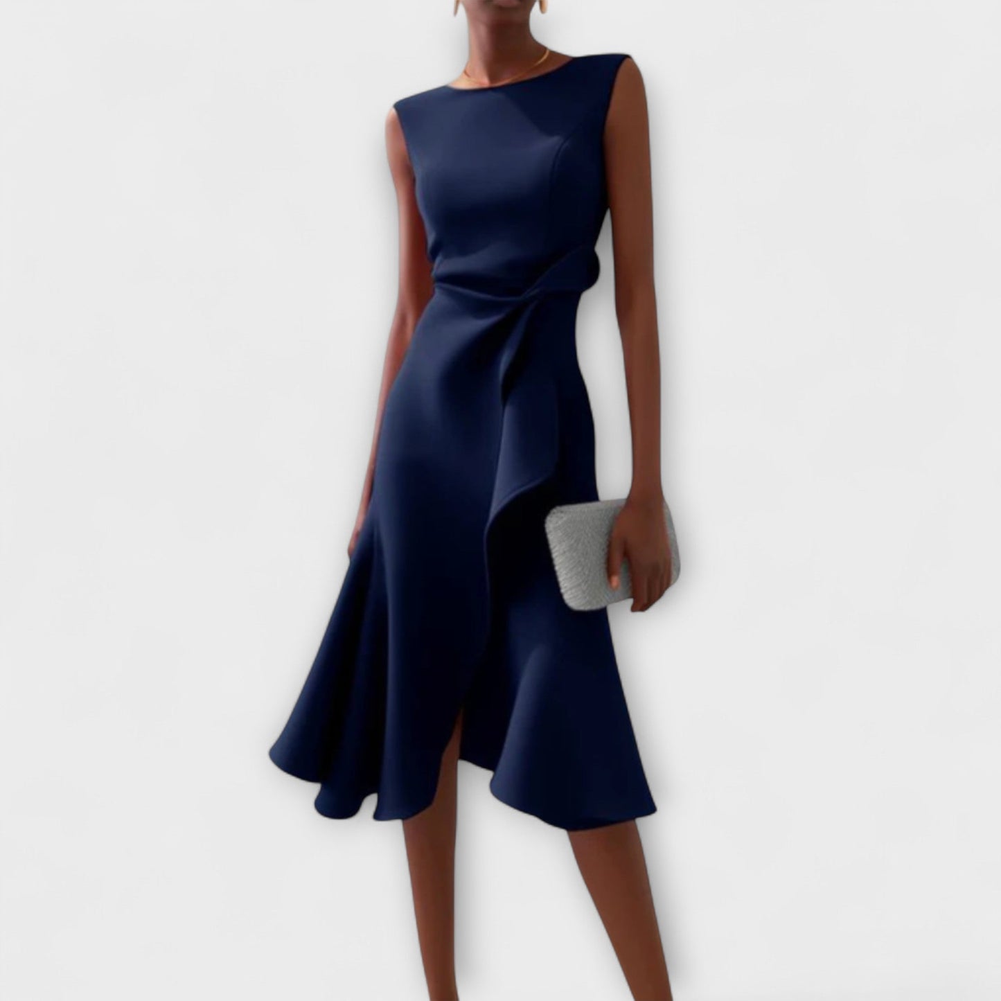 Abito Midi Donna Elegante Senza Maniche con Ruches