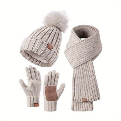 Set Invernale Donna Cappello Sciarpa Guanti Touchscreen
