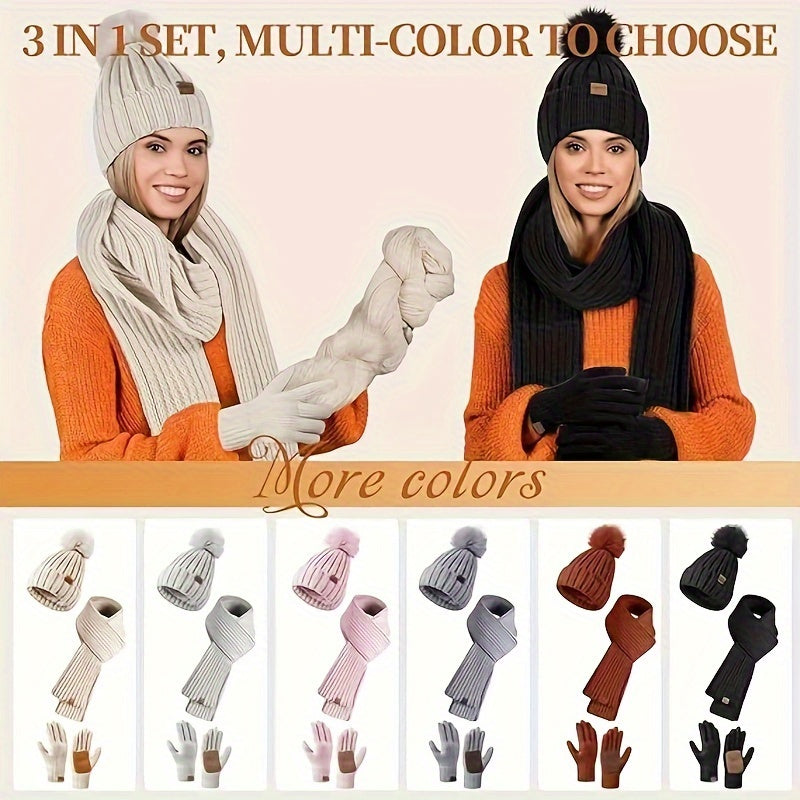 Set Invernale Donna Cappello Sciarpa Guanti Touchscreen