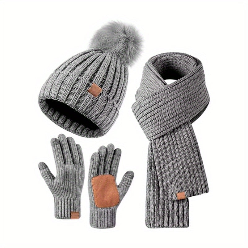 Set Invernale Donna Cappello Sciarpa Guanti Touchscreen