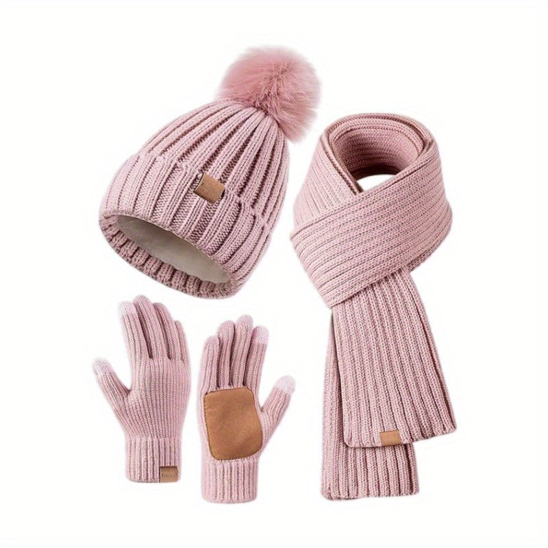 Set Invernale Donna Cappello Sciarpa Guanti Touchscreen