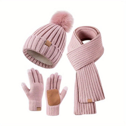 Set Invernale Donna Cappello Sciarpa Guanti Touchscreen