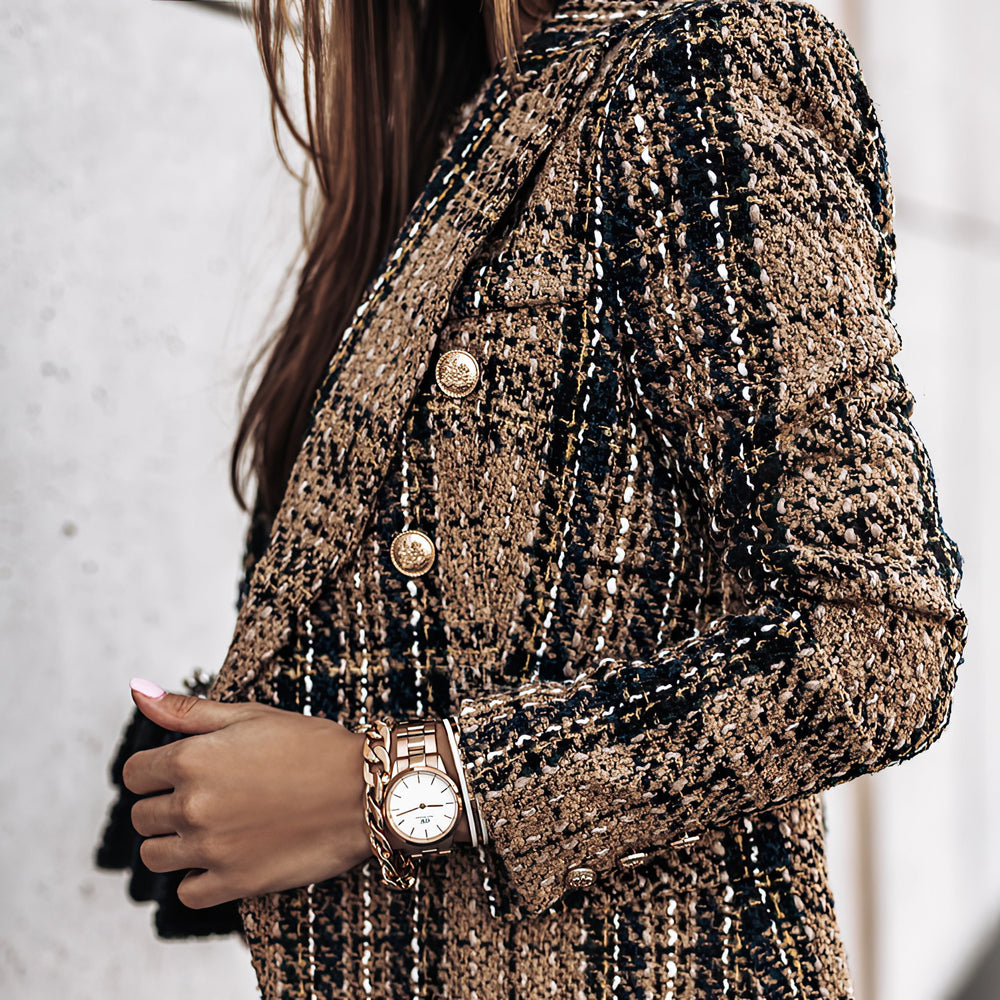 Blazer Donna in Maglia con Motivo a Quadri Vestibilità Classica
