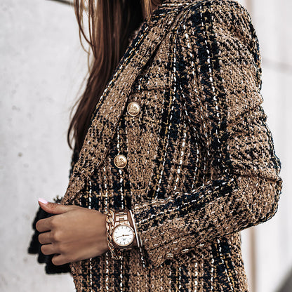 Blazer Donna in Maglia con Motivo a Quadri Vestibilità Classica