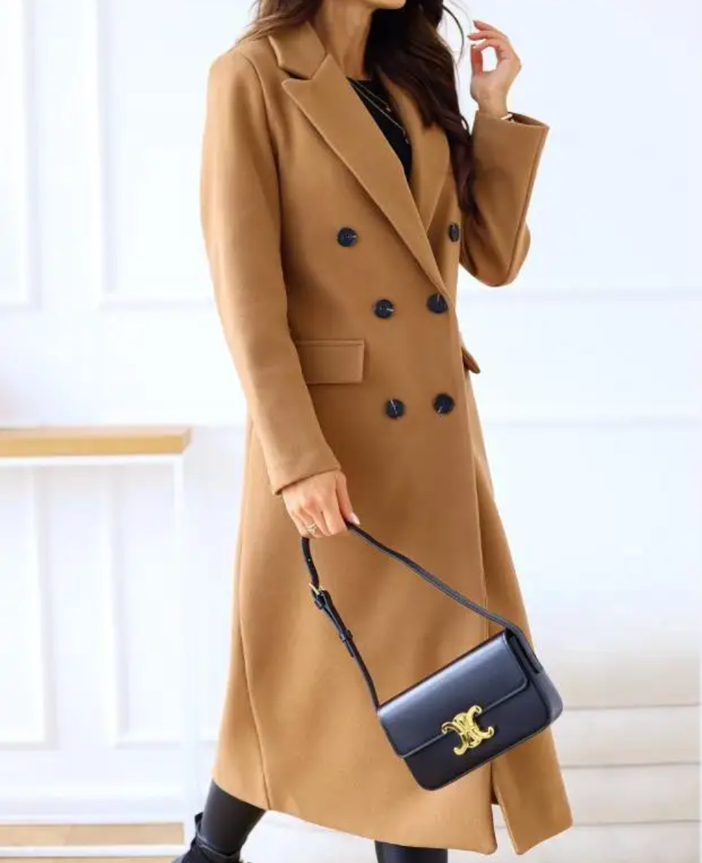 Trenchcoat Donna Elegante in Tessuto Sagomato Manica Lunga