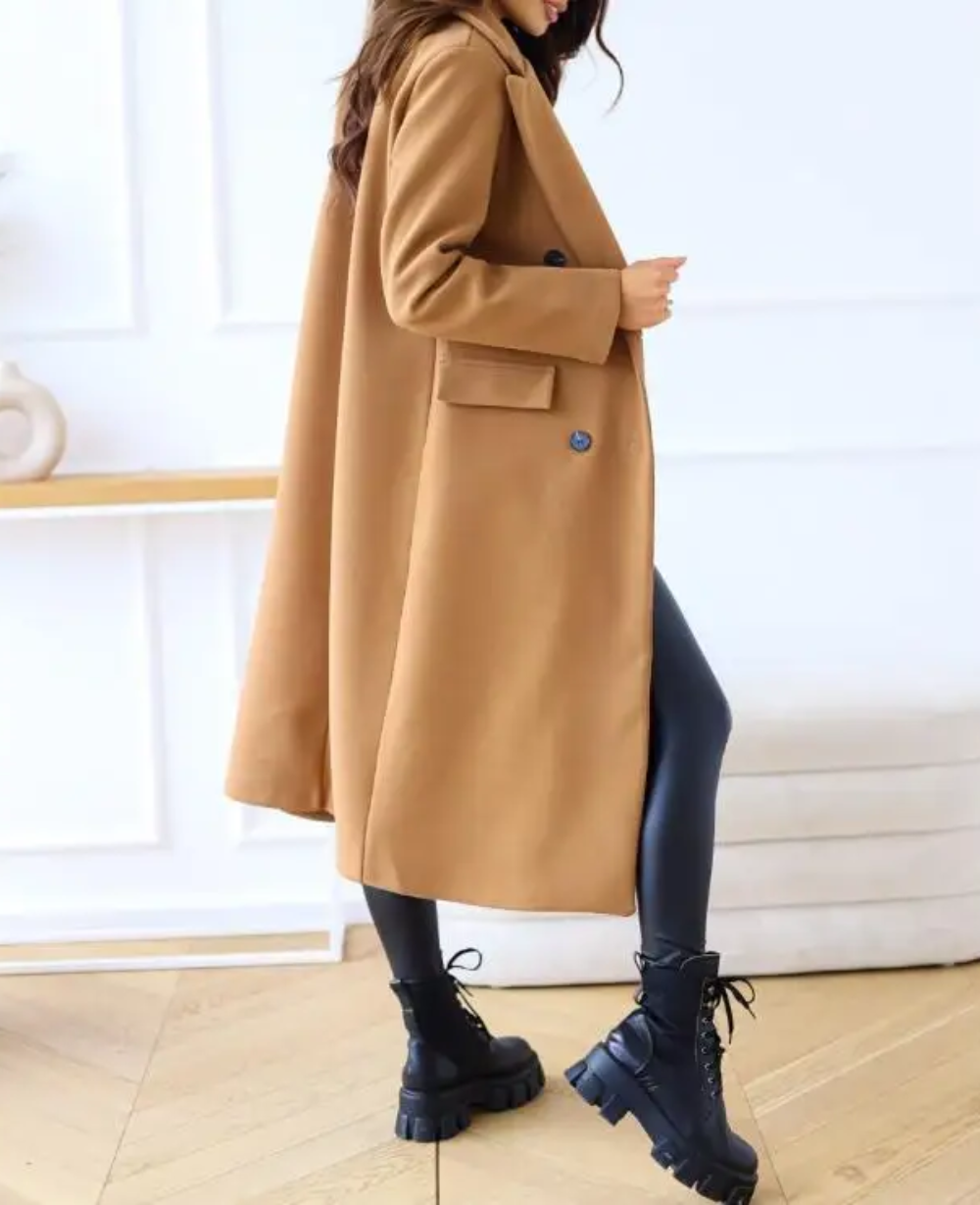 Trenchcoat Donna Elegante in Tessuto Sagomato Manica Lunga