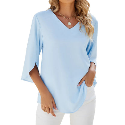 Blusa Donna in Chiffon Manica Corta Scollo a V