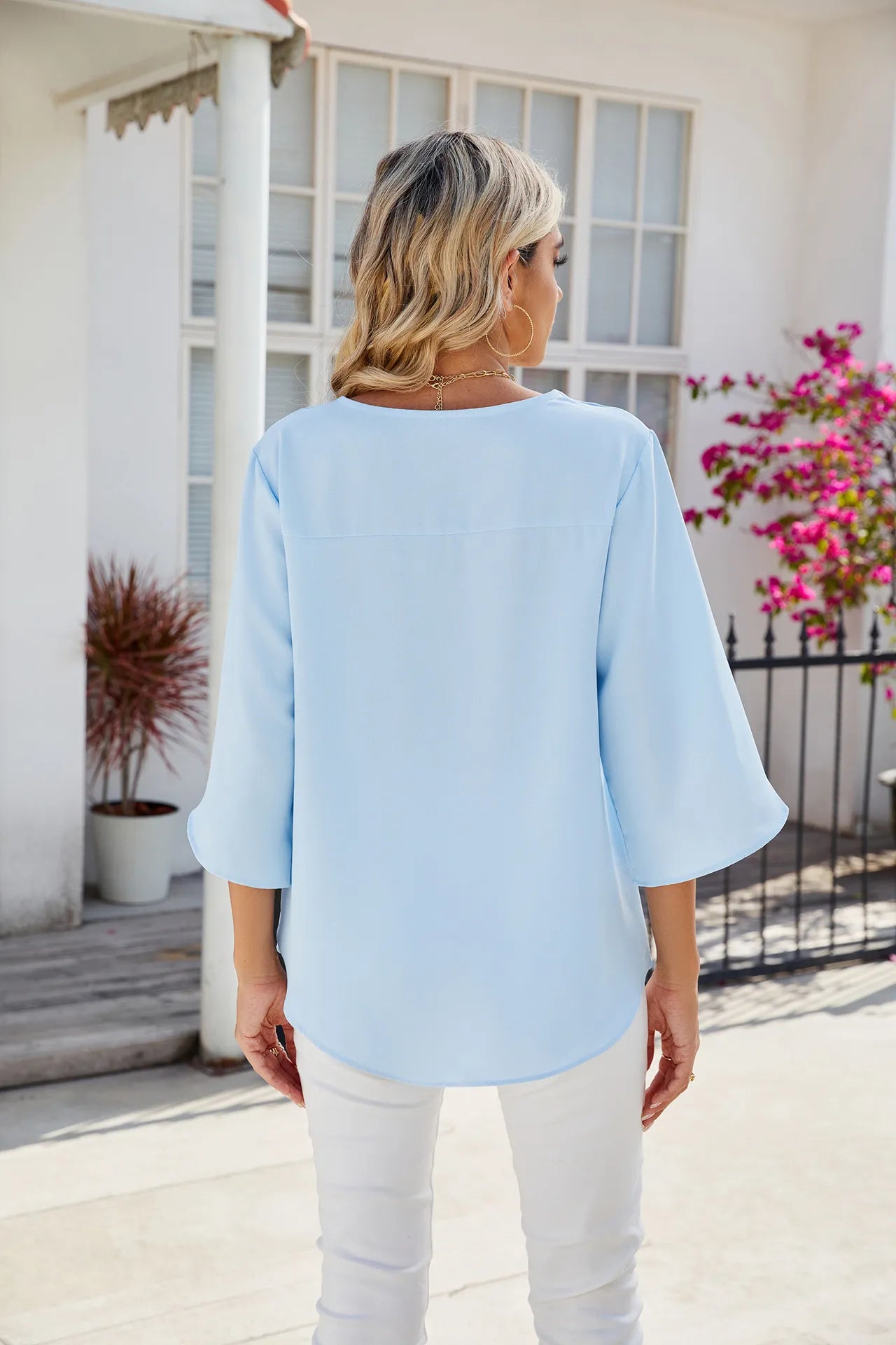 Blusa Donna in Chiffon Manica Corta Scollo a V