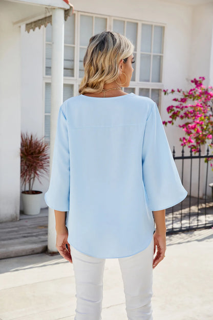 Blusa Donna in Chiffon Manica Corta Scollo a V