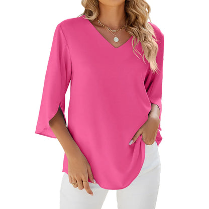 Blusa Donna in Chiffon Manica Corta Scollo a V
