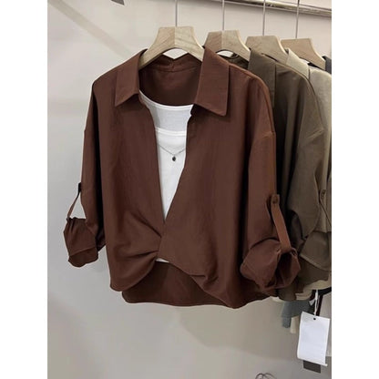 Blusa Donna Effetto Due-in-Uno Manica Lunga