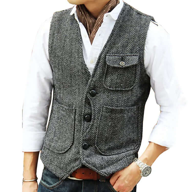 Gilet Uomo Effetto Cashmere Chiusura Singola Elegante