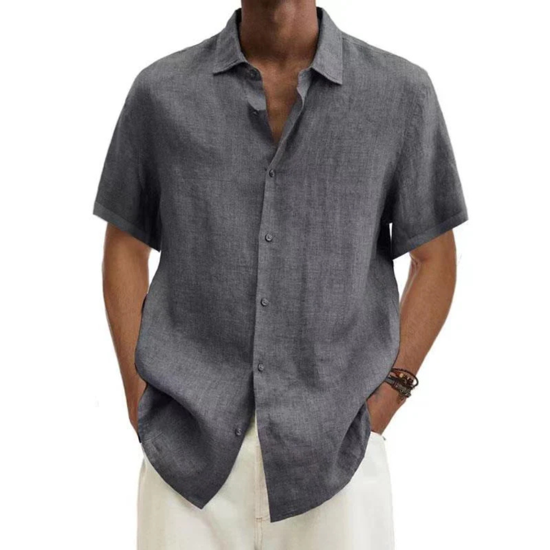 Camicia Uomo Manica Corta Colletto con Bottoni e Patta Frontale