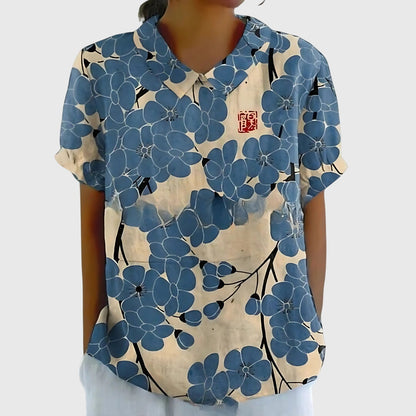 Blusa Donna con Colletto a Fiori Manica Corta