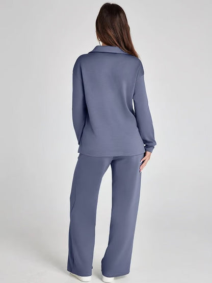 Completo Donna Felpa Scollo a V e Pantaloni Larghi Comodi