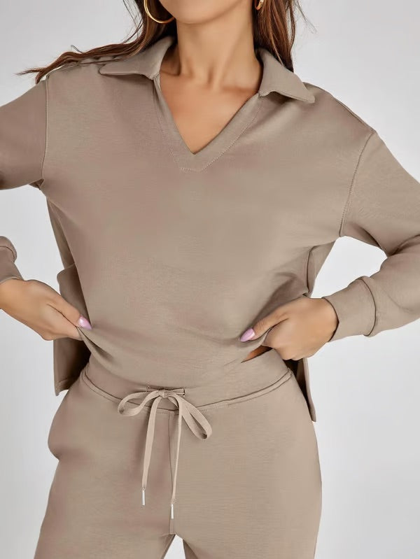 Completo Donna Maglione Scollo a V e Pantaloni Larghi Comodo Autunno