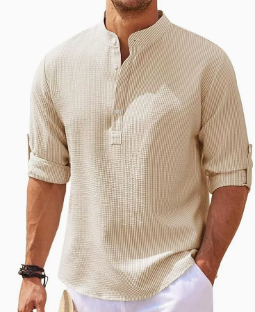 Camicia Henley Uomo Manica Lunga Stile Casual