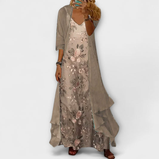 Abito Maxi Donna Scollo a V Strati Floreale - Brentozzi