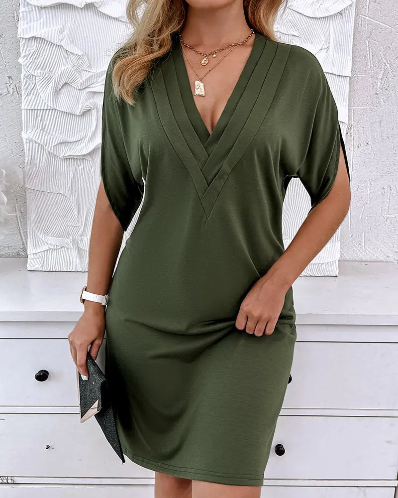 Abito Elegante Donna Scollo a V Manica Corta