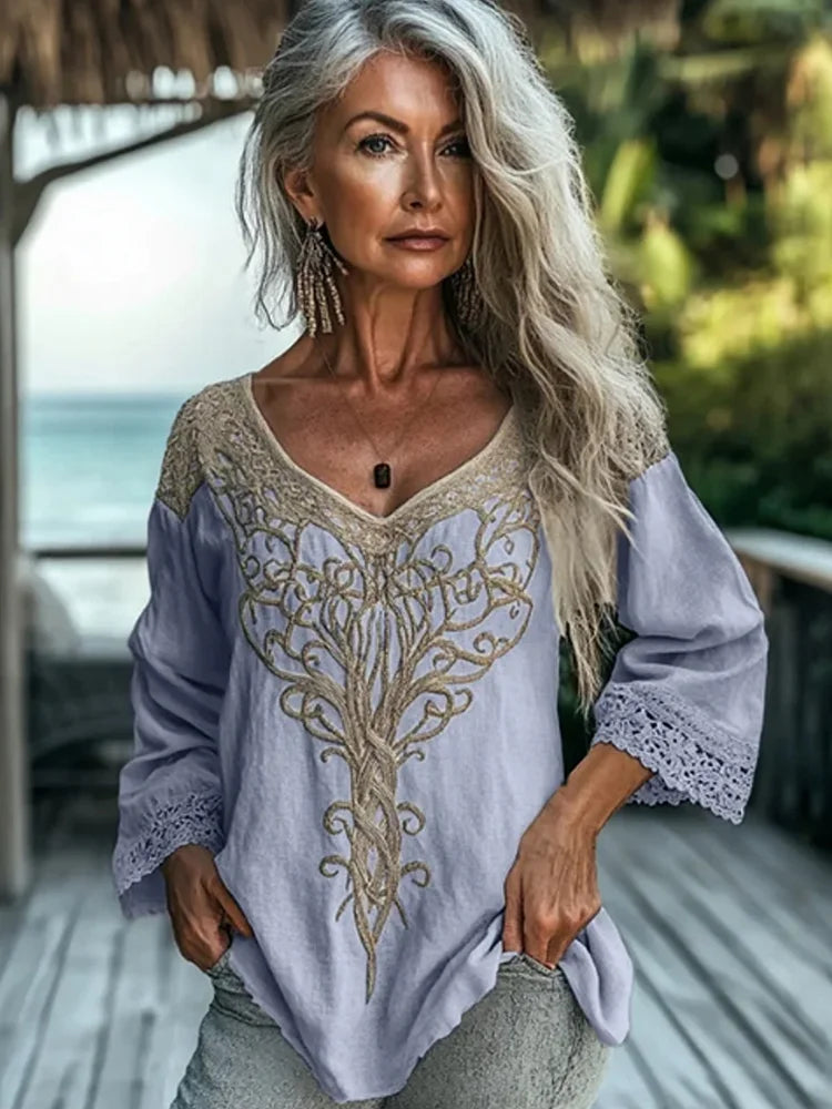 Blusa Donna Vintage Manica Lunga