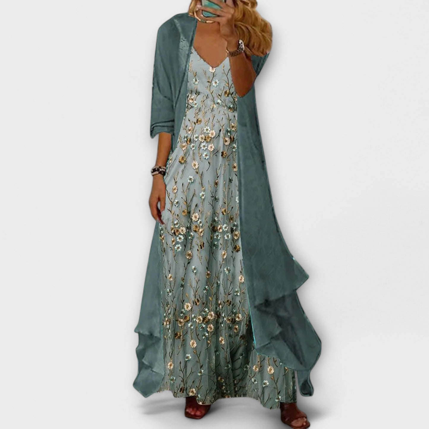 Abito Maxi Donna Scollo a V Strati Floreale