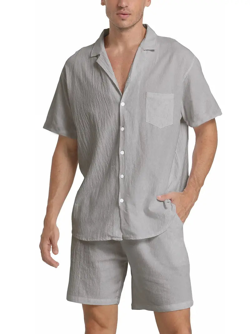 Completo Uomo Camicia Manica Corta con Bottoni e Pantaloncini