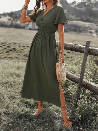 Abito Maxi Donna Scollo a V Stile Boho Elegante