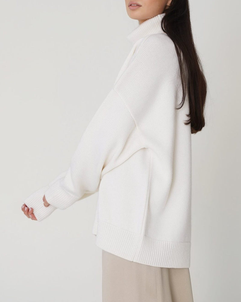 Maglione Oversize Donna Cotone Collo Alto Casual