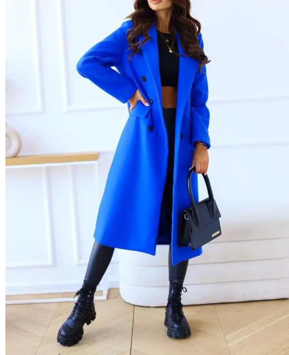 Trenchcoat Donna Elegante in Tessuto Sagomato Manica Lunga