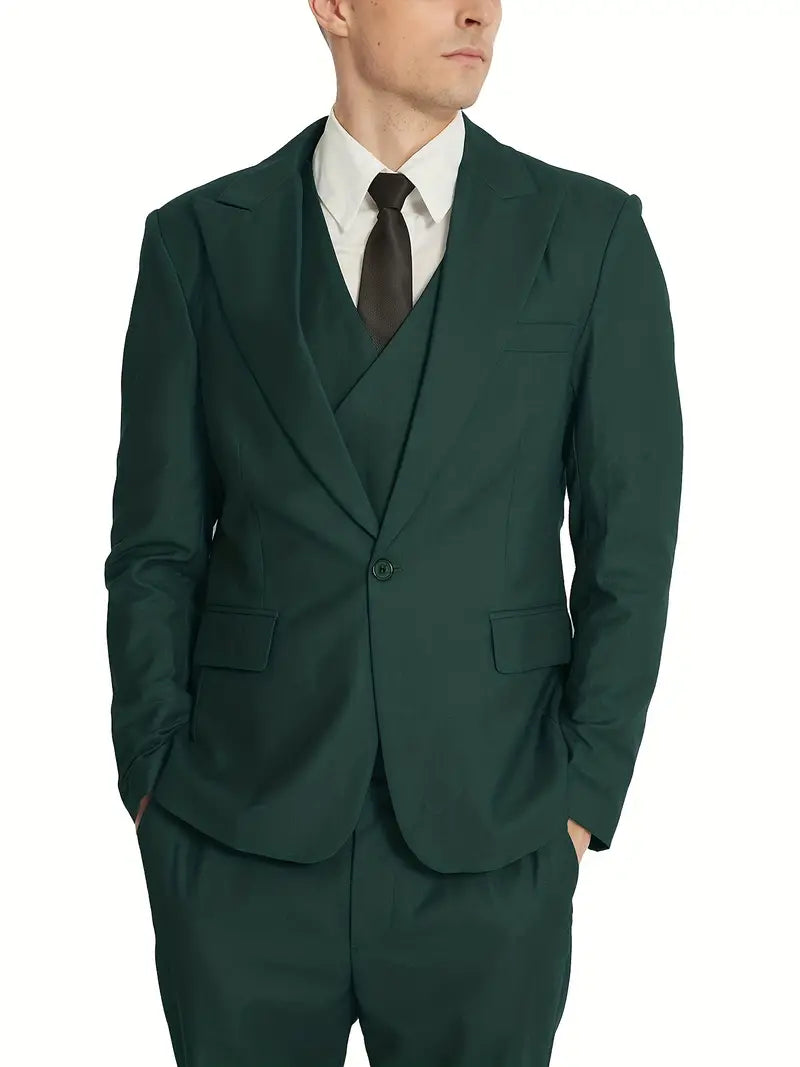 Completo Business Uomo Blazer Gilet e Pantaloni Taglio Classico