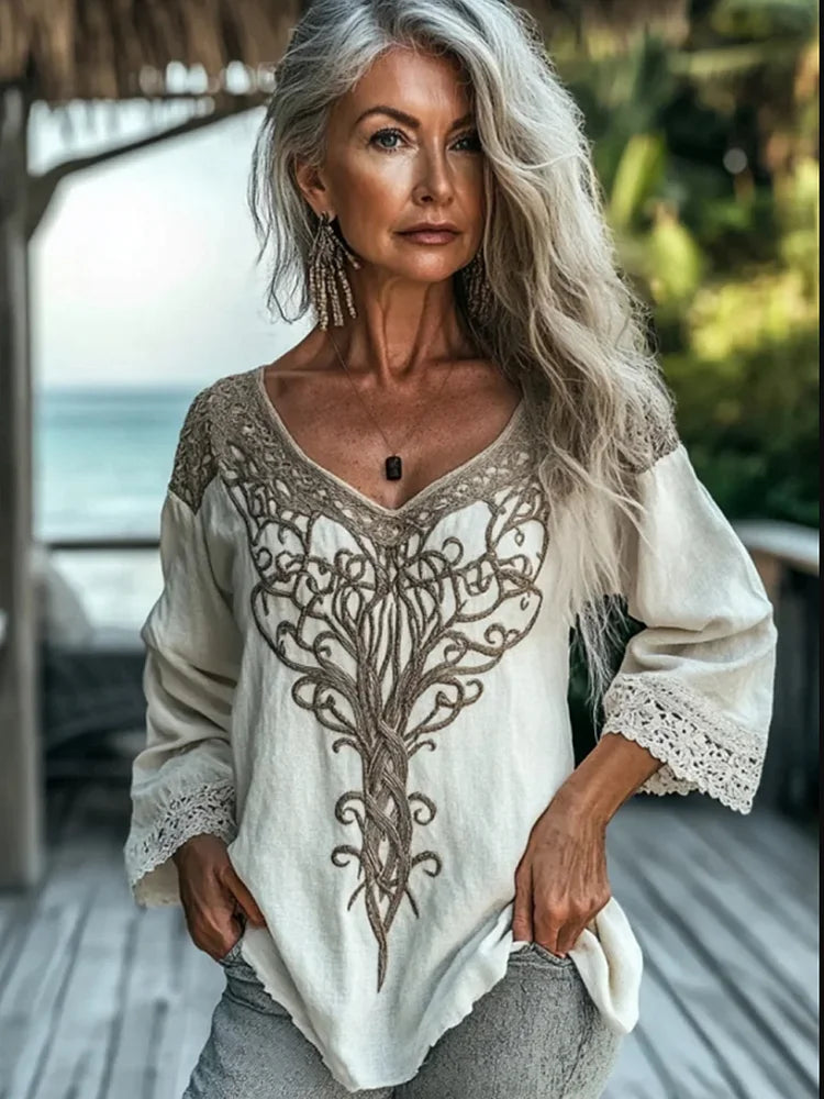 Blusa Donna Vintage Manica Lunga