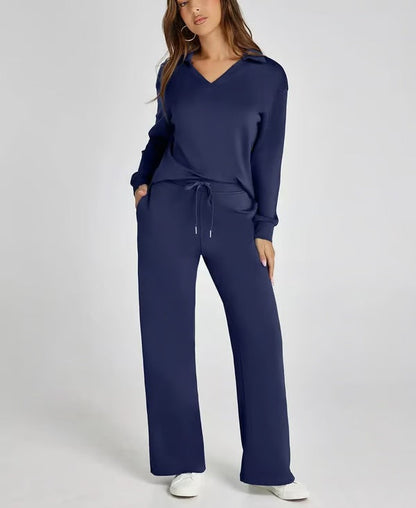 Completo Donna Felpa Scollo a V e Pantaloni Larghi Comodi