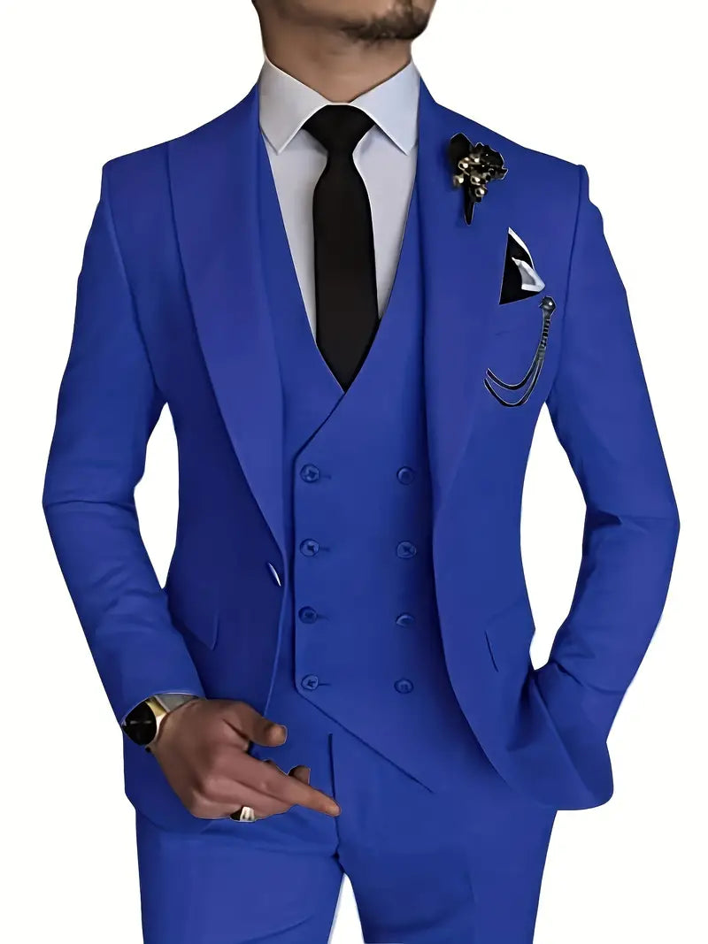 Completo Business Uomo Blazer Gilet e Pantaloni Taglio Classico