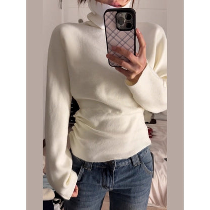 Maglione Donna a Coste Collo Alto Manica Lunga