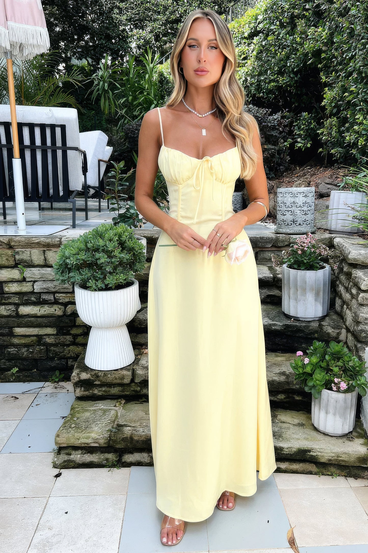 Abito Maxi Donna Elegante Scollo Largo Manica Lunga
