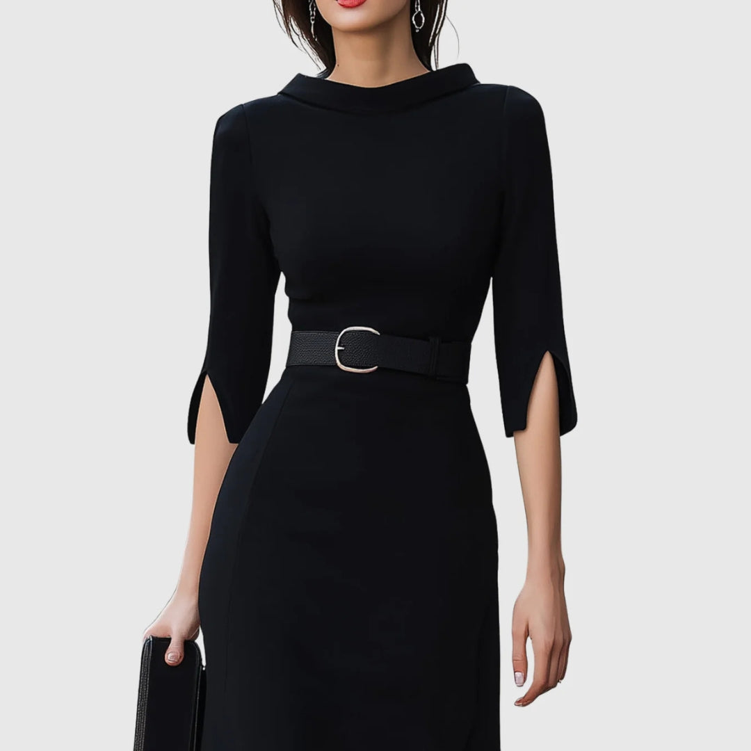 Abito Midi Donna Elegante con Cintura
