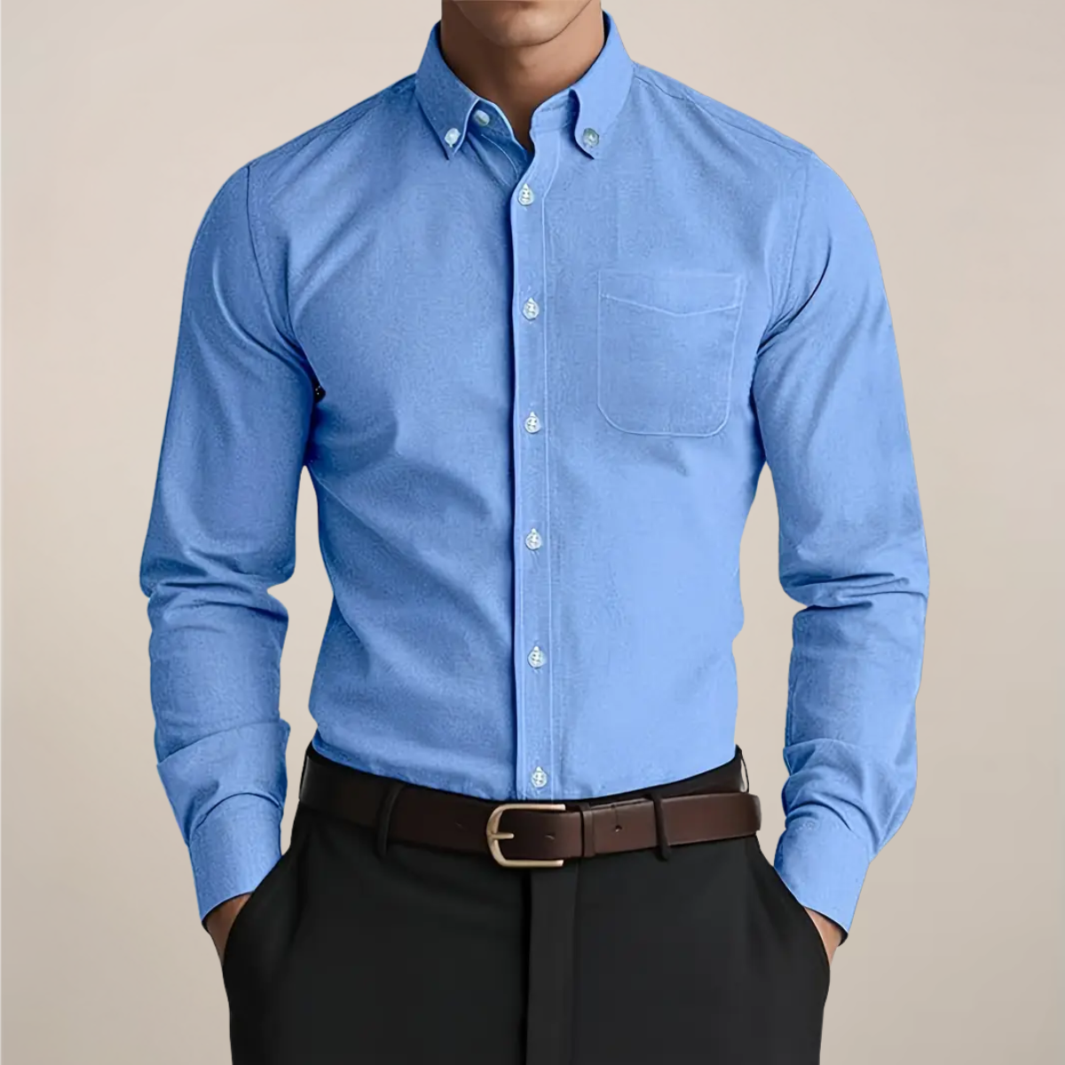Camicia Uomo Manica Lunga con Bottoni e Tasca sul Petto