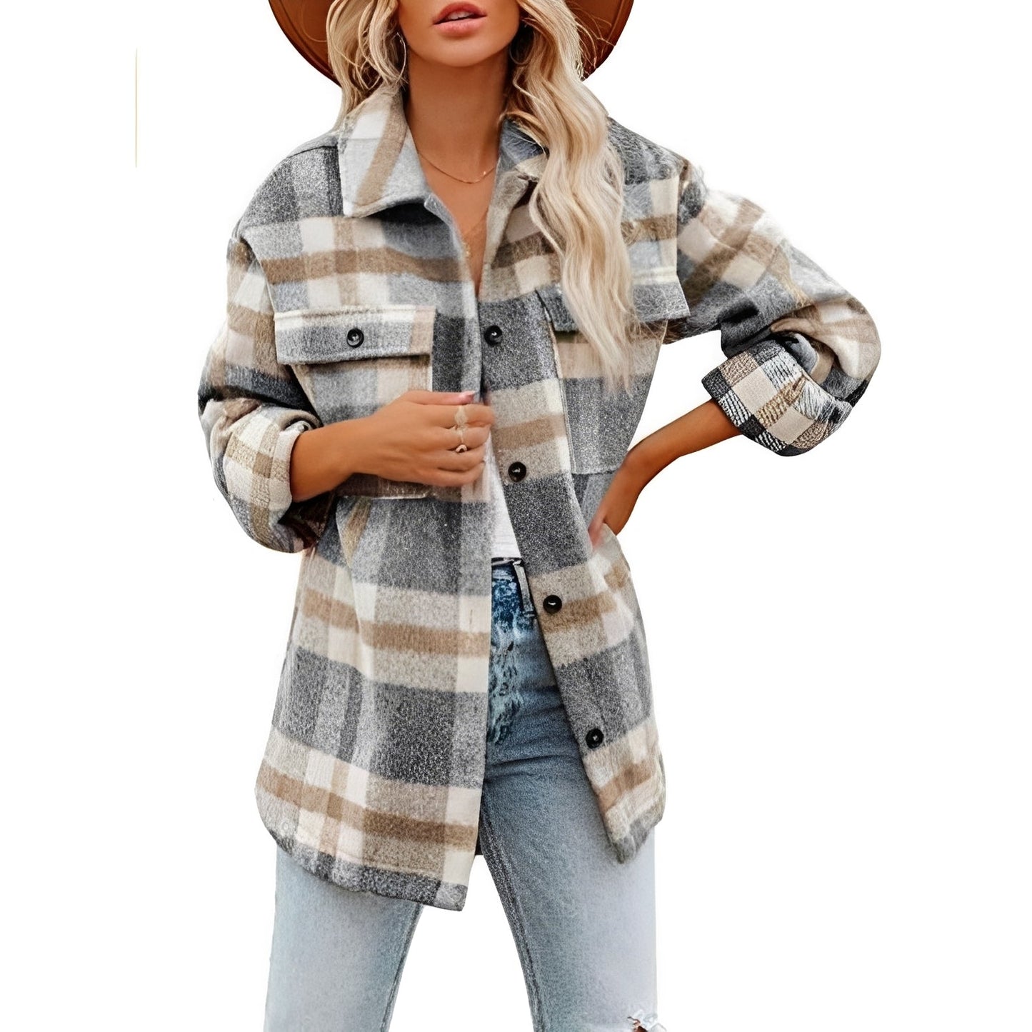 Camicia Donna in Lana a Quadri Regular Fit