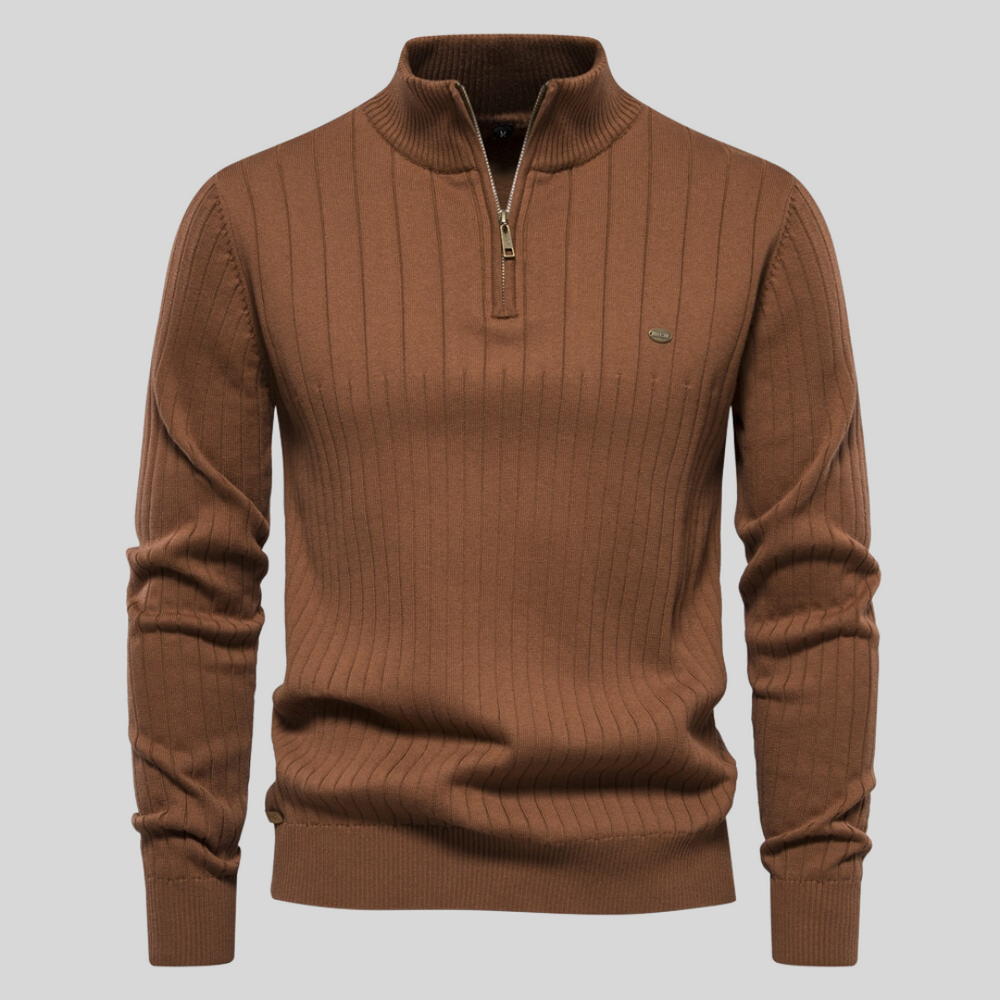 Maglione Uomo in Maglia Coste Collo Alto con Zip Corta