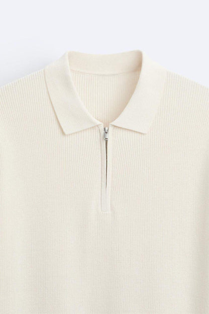 Polo Uomo Maglia Lavorata con Zip Slim Fit