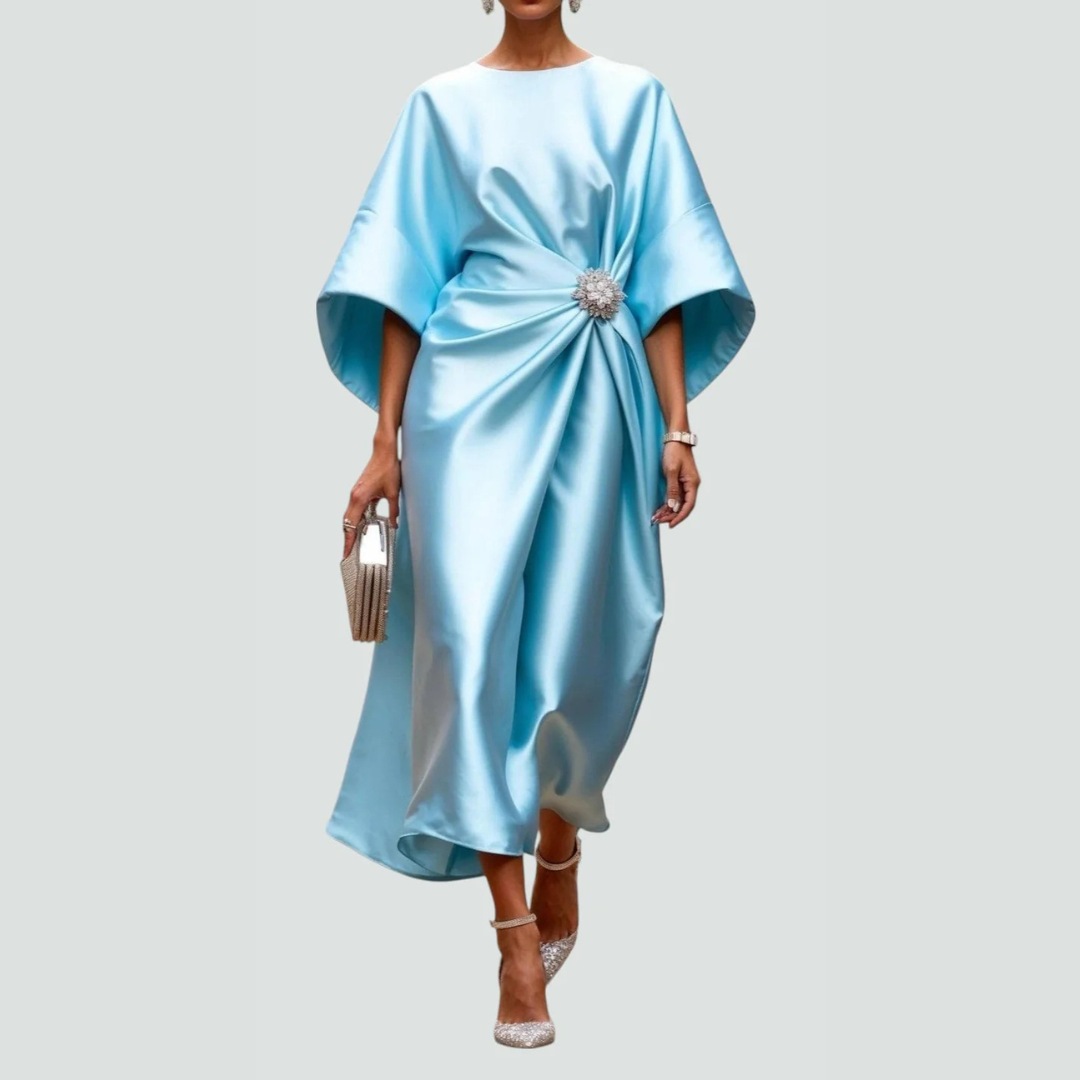 Abito Midi Donna con Maniche Pipistrello Drappeggiato
