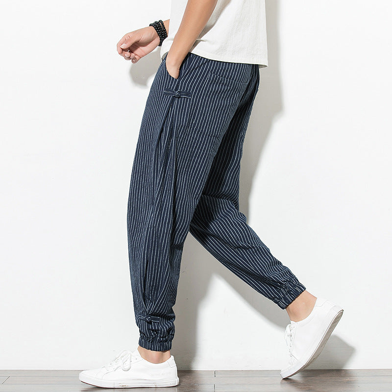 Pantaloni Jogging Uomo Tessuto a Righe Vestibilità Comoda