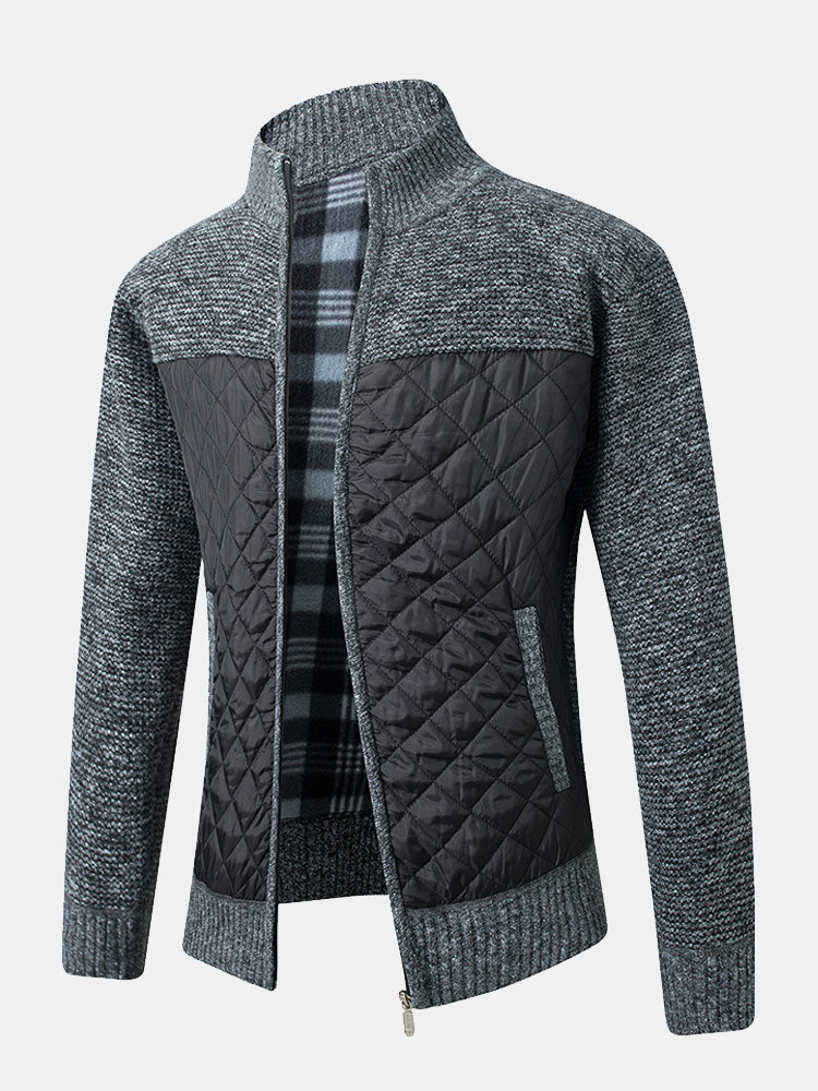 Cardigan Uomo Maglia Motivo Quadri Chiusura Frontale