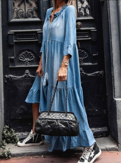 Abito Lungo Donna in Cotone Lavato Stile Casual - Brentozzi