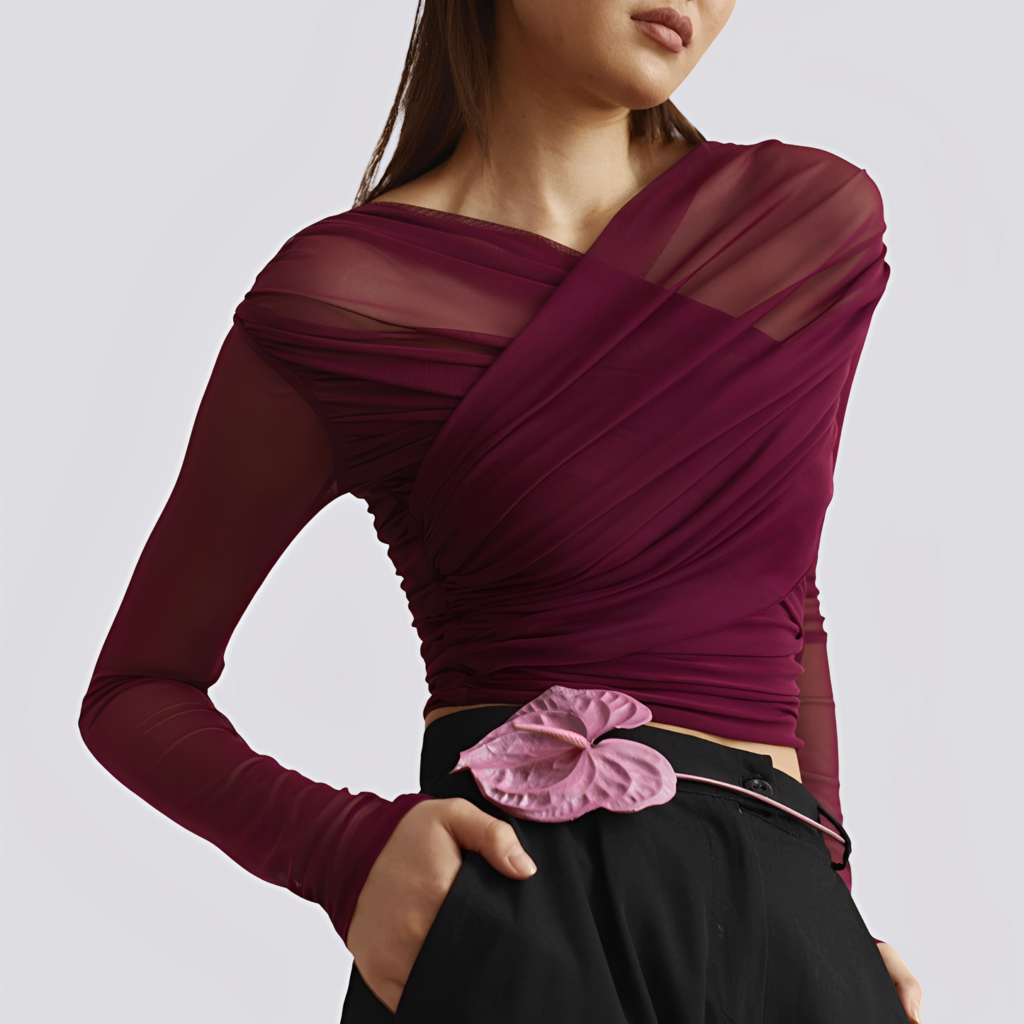 Donna Manica Lunga Stile Drappeggiato Elegante - Brentozzi