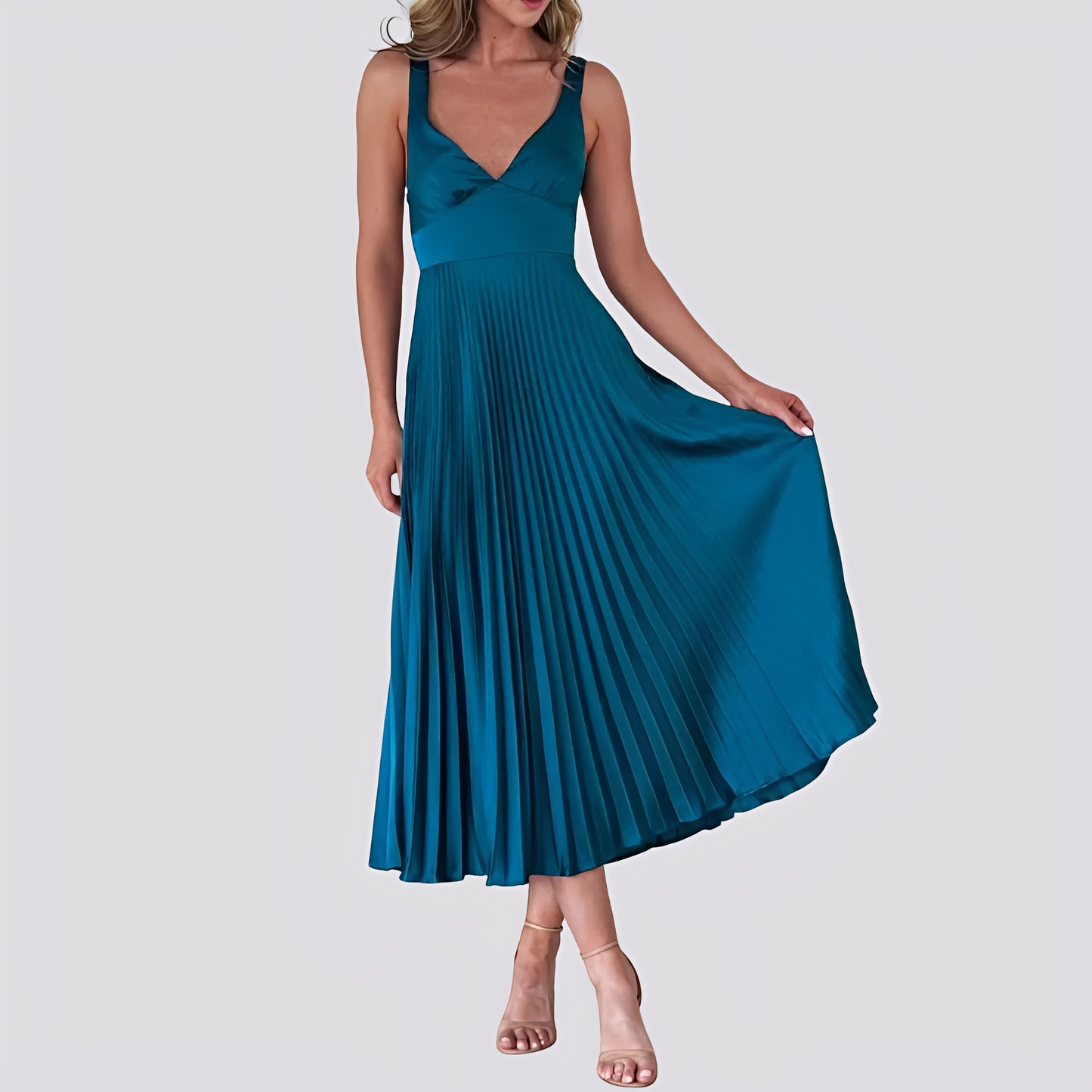 Abito Maxidress Donna in Plissé Scollo a V Elegante